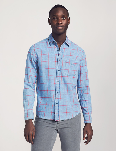 Faherty | Slim Fit Indigo Windowpane Shirt